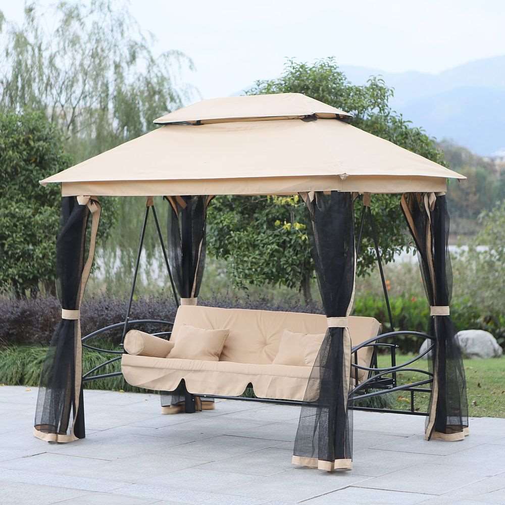 2-in-1 Outdoor 3-Seater Convertible Swing Chair Bed with Netting: Versatile Porch Seating Option