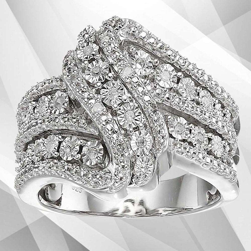 0.35Ct Bridal Engagement Band Ring: 115 Sparkling CZ Diamonds, 18K White Gold Over
